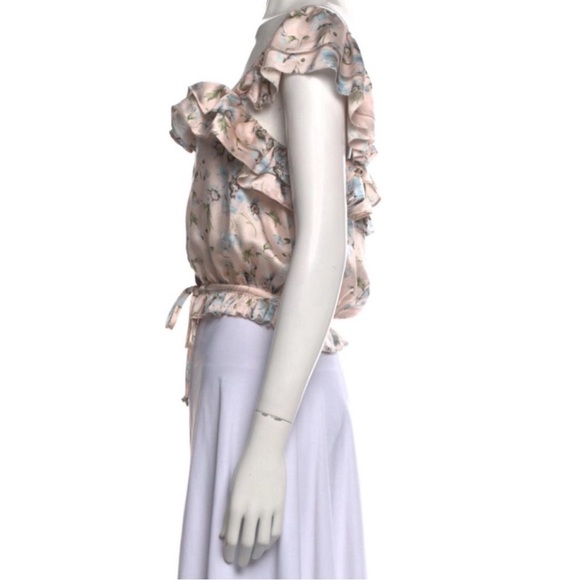 LoveShackFancy Mia Ruffled Lace Crop Top Pink Purple Cream Cinch 100% Silk XS - Picture 4 of 11